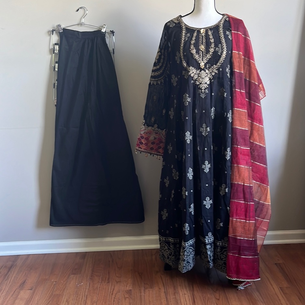 Designer Maria B. Pakistani, Indian 3 piece anarkali dress, sharara, dupatta.
